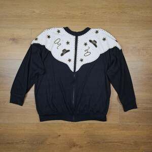 Vintage 80s Handcrafted by MARDEL Western Yoke Zip Top Rhinestone Studded M